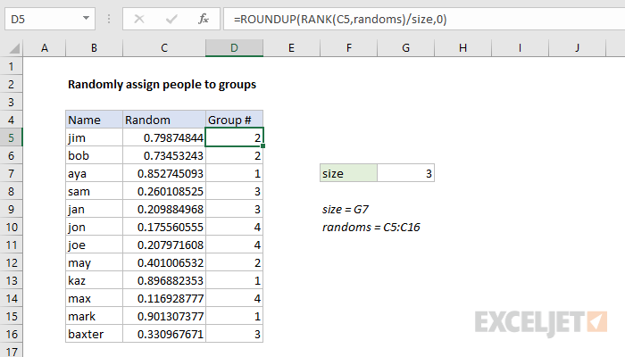 excel randomly assign to groups